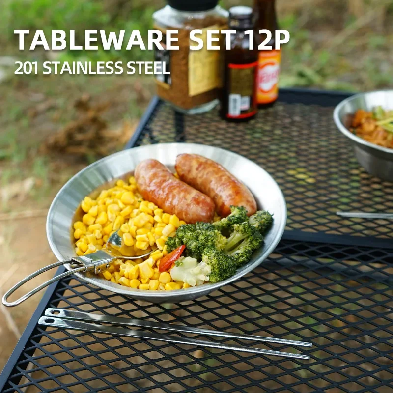 Camping Cooking Dining Set - 12-delige draagbare outdoor serviesset voor kamperen,
