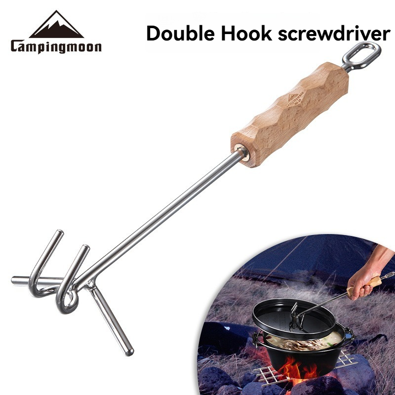 Camp Dutch Oven Cast - MS-34 Outdoor Camping Roestvrijstalen Dubbele Haak