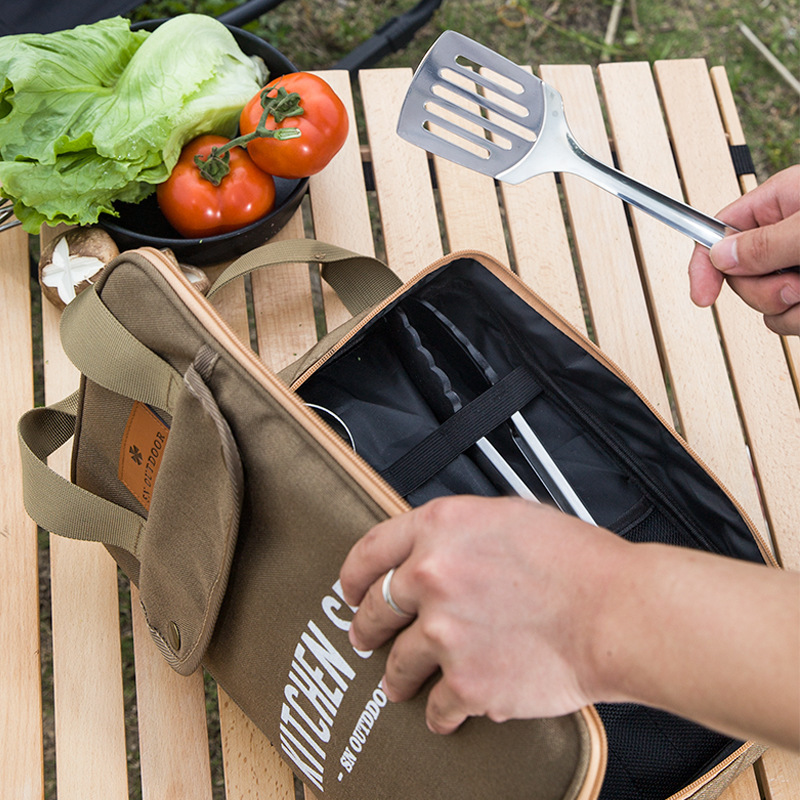 Camping Cooking Organizer - 8-delige campingkeukenset met draagtas, outdoor reisbestek