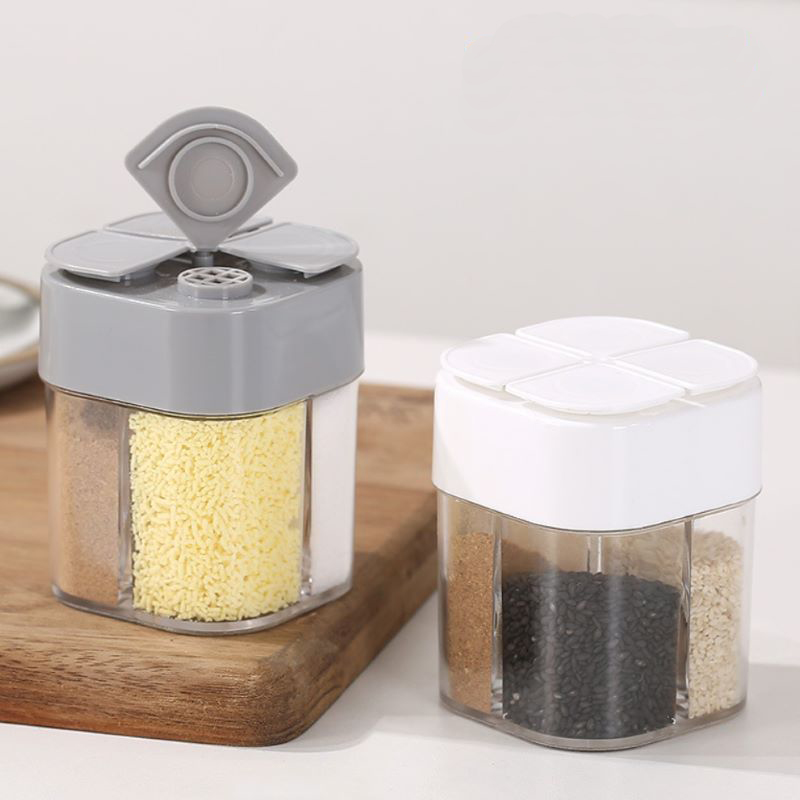 Camping Cooking Container - 4-in-1 transparante kruidendispenserpot met deksels 4-compartimenten